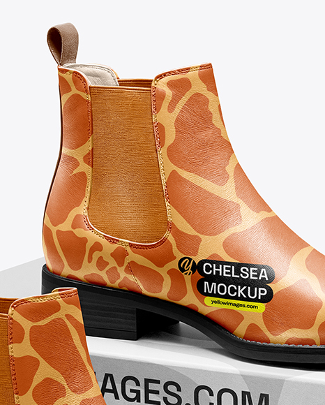 Pair of Chelsea Boots with Shoe Box Mockup