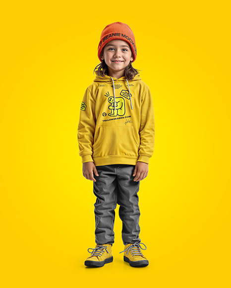 Boy Wearing a Hoodie and Beanie Hat Mockup