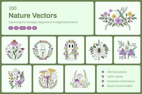 Vintage Nature Illustration Bundle - Graphics