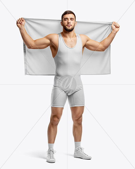 Man Wearing Wrestling Uniform with Flag Mockup