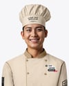 Asian Man Wearing Chef Uniform and Chef Hat Mockup