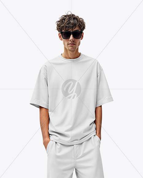 Young Man in Sunglasses Wearing an Oversize T-Shirt Mockup
