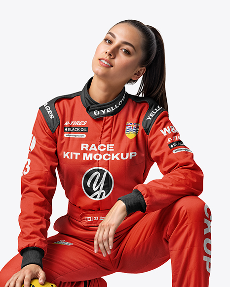 Woman Wearing Full Racing Kit Mockup
