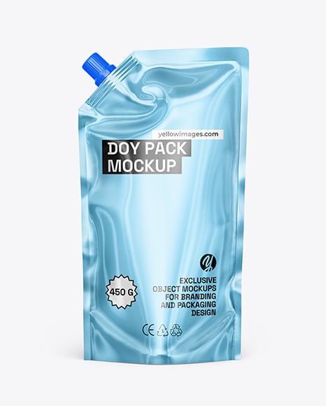 Glossy Metallic Doy Pack Mockup - Metal keychain mockup