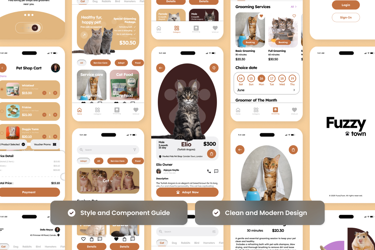 Fuzzy Twon – Pet Grooming App Design Template