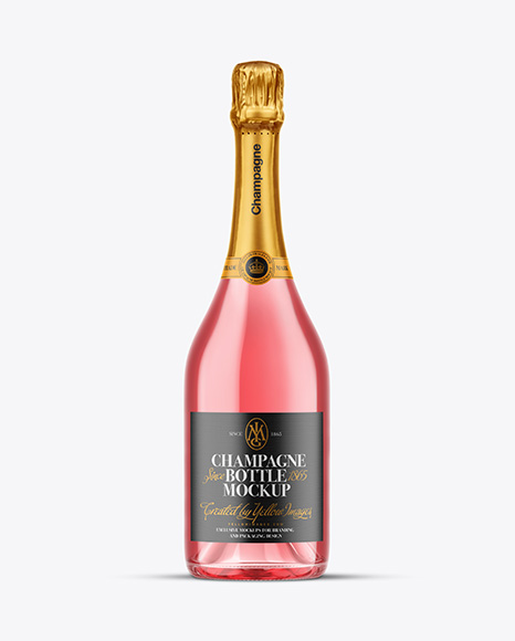 Clear Glass Pink Champagne Bottle Mockup