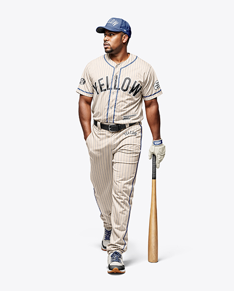 Black Man Wearing a Full Baseball Kit with Bat Mockup - Mens+Baseball+Jersey+Mockup+HalfsideView+Download+...