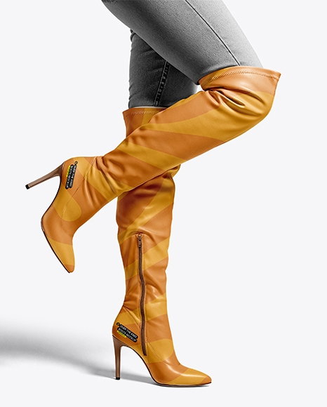 Pair of Over-The-Knee Boots on Women's Legs with Jeans Mockup - Stacked jeans mockup