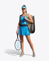 Woman Wearing Tennis Uniform and Tennis Bag Mockup