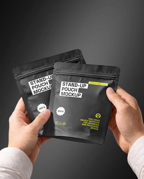 Two Matte Stand-Up Pouch in Hands Mockup
