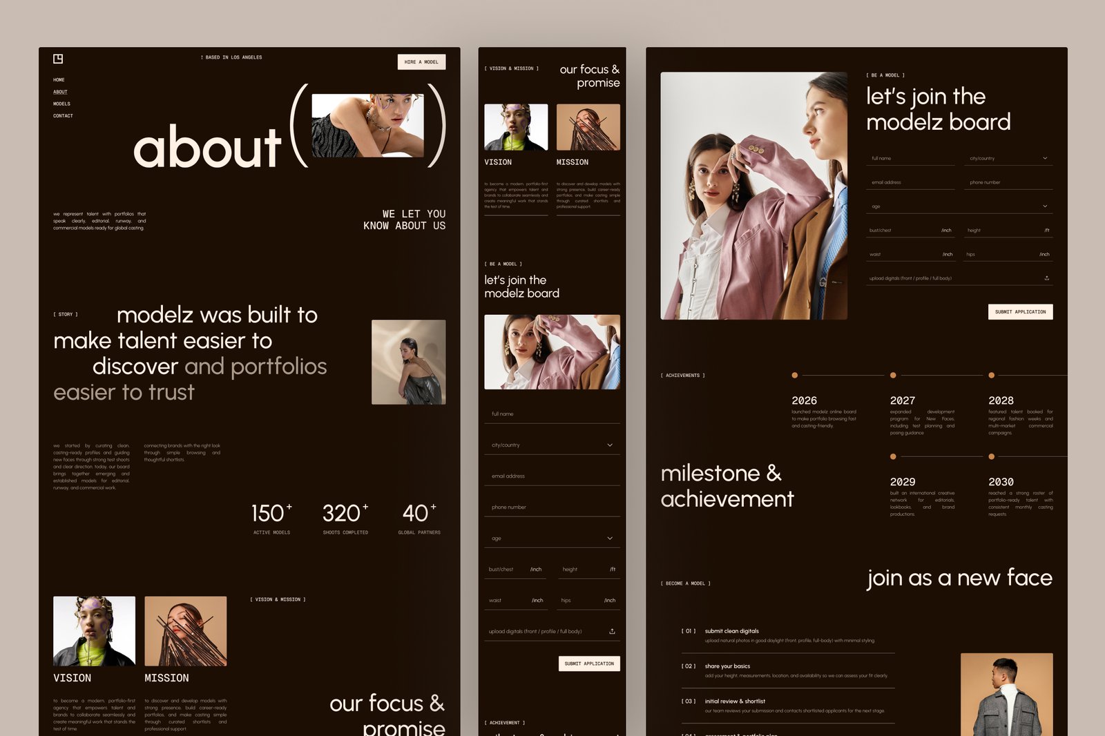 Modelz – Talent &amp; Model Agency Website UI Figma Template