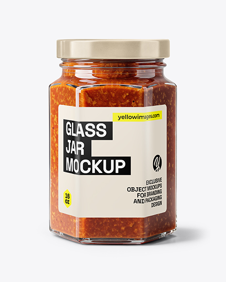 Glass Hexagonal Jar with Meat Ragu Mockup - Sauce bottle mockup