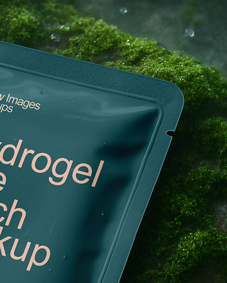 Hydrogel Eye Patch Sachet on Wet Moss Mockup