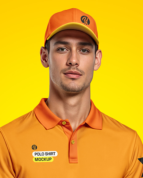 Young Man Wearing Polo Shirt and Baseball Cap Mockup