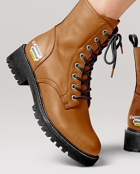 Combat Boots on Women's Legs with Dress Mockup