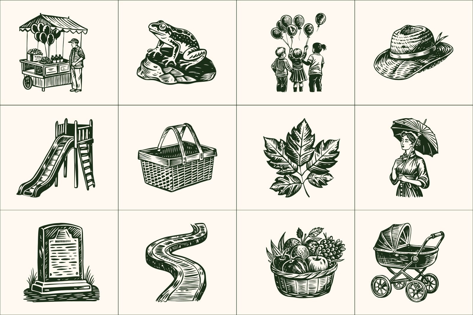 Vintage Park Illustration Set