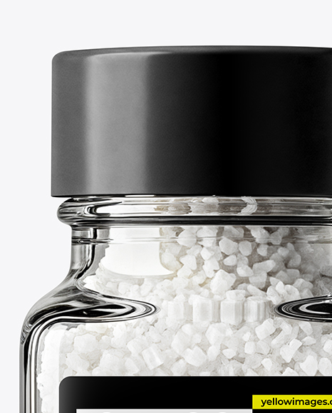 Square Glass Jar with Coarse Sea Salt Mockup