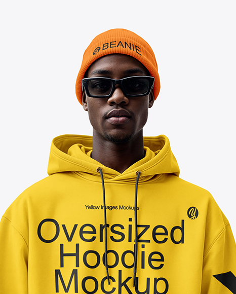 Afro-American Man Wearing Oversize Hoodie and Shorts Mockup