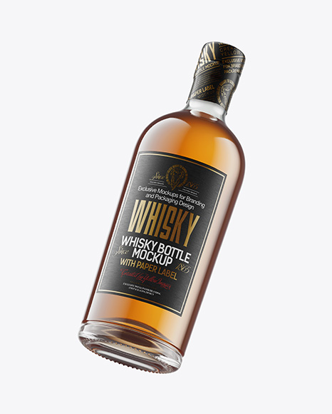 Glass Whisky Bottle Mockup - Wooden cork