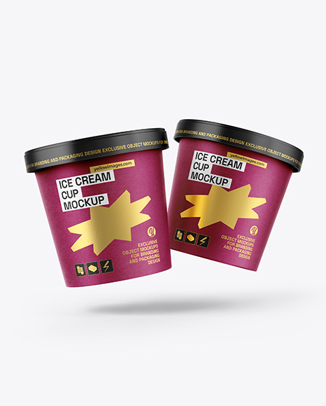 Two Kraft Paper Ice Cream Cups Mockup