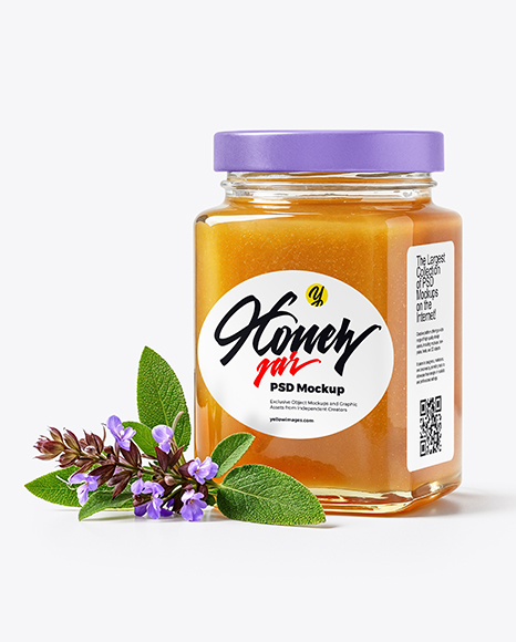 Square Glass Jar with Sage Honey Mockup - Free+84++Square+Honey+Jar+Mockup+PSD+File