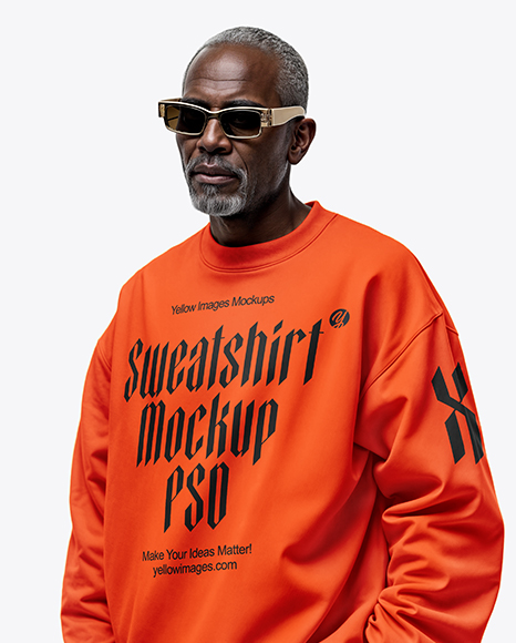 Elderly Black Man Wearing Oversize Sweatshirt and Sweatpants Mockup
