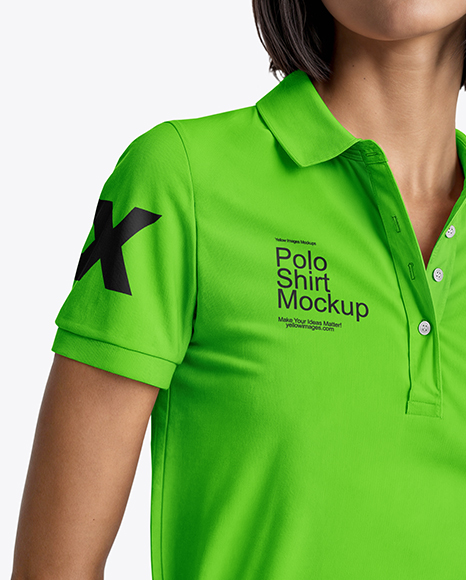 Young Woman Wearing Polo Shirt and Jeans Mockup