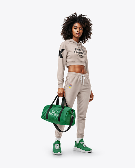 Woman Wearing Cropped Hoodie & Sweatpants Mockup - Sport pants mockup