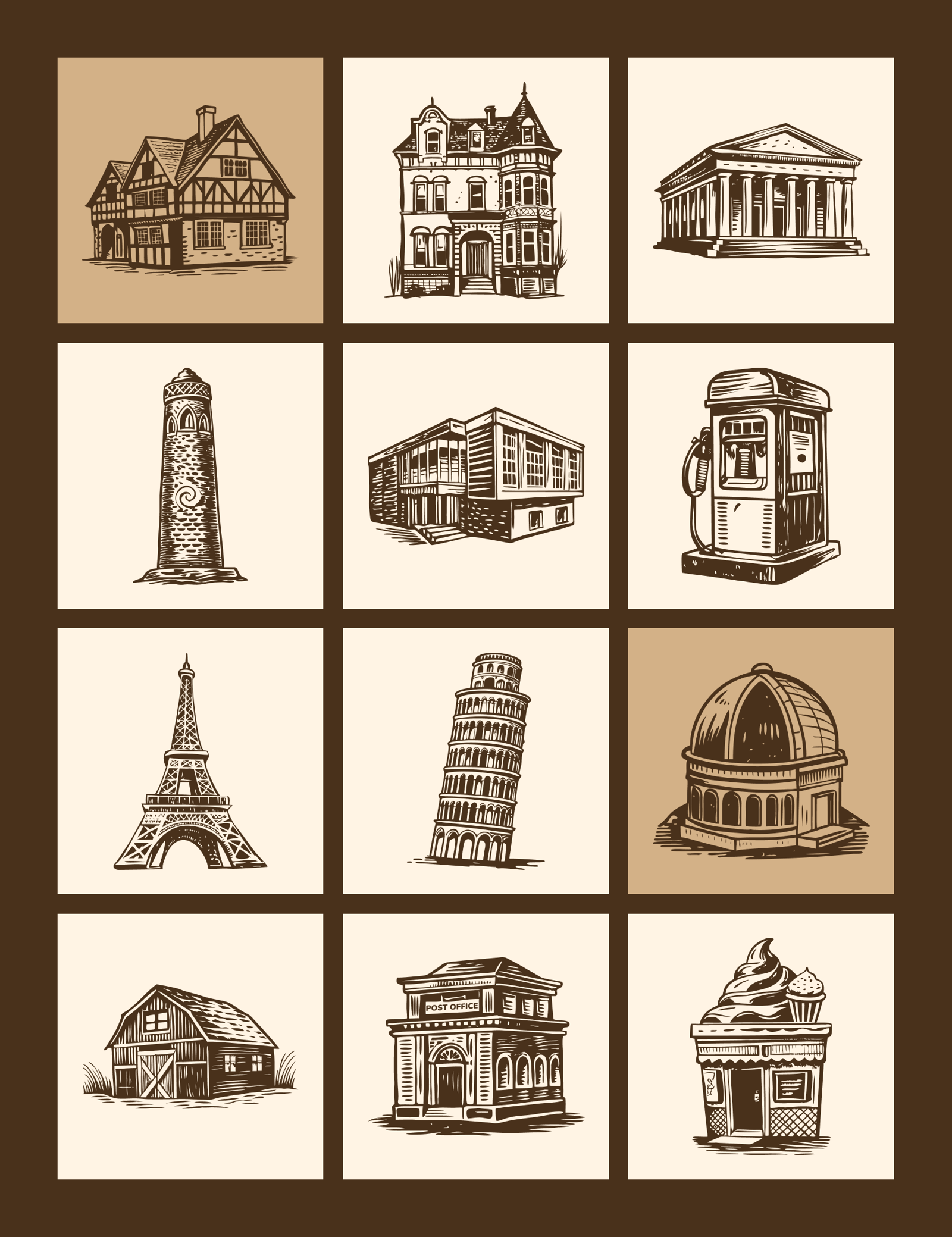 Vintage Building Illustration Set