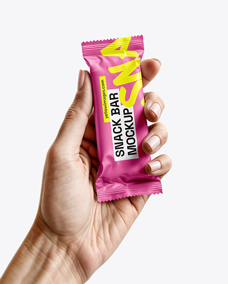 Matte Snack Bar in a Hand Mockup - Photoshop+Text+Effects+Pack