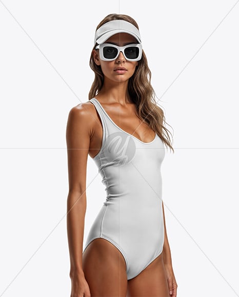 Woman Wearing One Piece Swimsuit Mockup