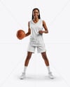 Woman Wearing Full Basketball Uniform and Holding Ball Mockup