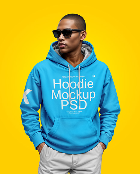 Black Man Wearing a Hoodie and Sunglasses Mockup