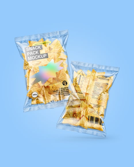 Clear Plastic Snack Bags with Corn Chips Mockup