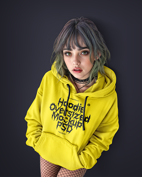 Young Alt Girl Wearing Oversized Hoodie with Kangaroo Pocket Mockup