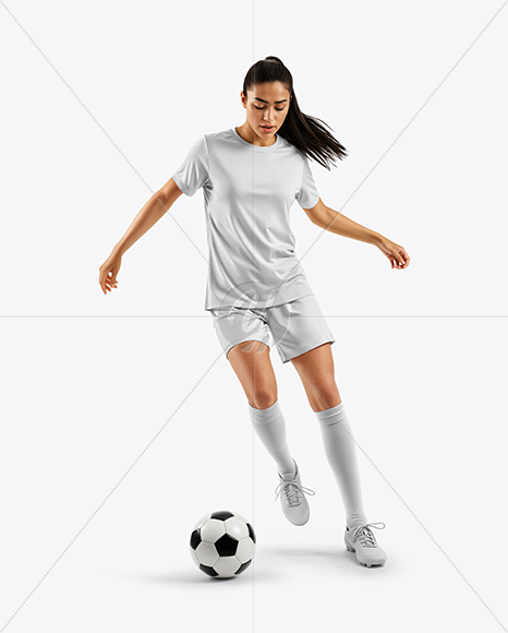 Female Soccer Player Wearing Jersey and Shorts Mockup