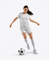Female Soccer Player Wearing Jersey and Shorts Mockup