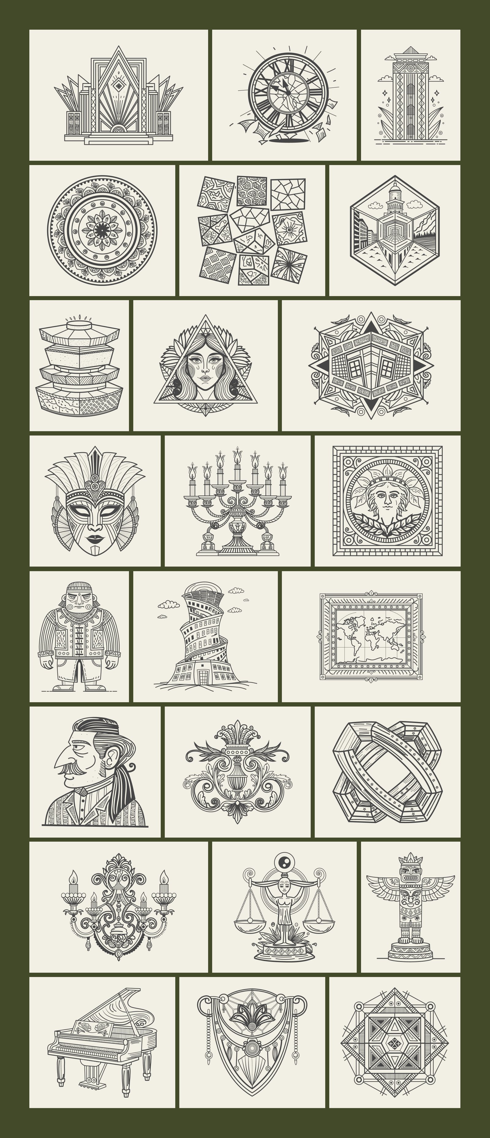 Vintage Hotel Illustration Set