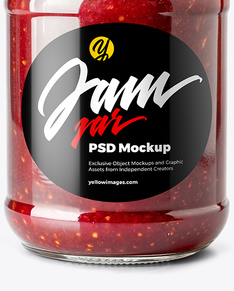 Clear Glass Jar with Raspberry Jam Mockup