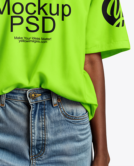 Young Black Woman Wearing Oversized T-Shirt and Sun Visor Mockup