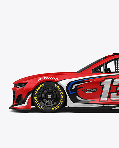 Man Wearing Racing Kit with Nascar Car Mockup