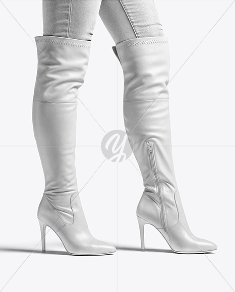 Pair of Over-The-Knee Boots on Women's Legs with Jeans Mockup