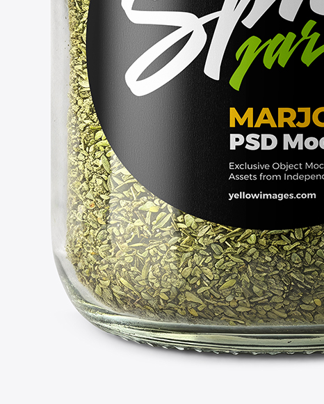 Glass Jar with Marjoram Spice Mockup