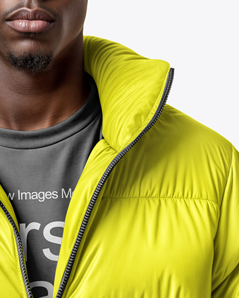 Black Man Wearing Puffer Jacket and Pants Mockup