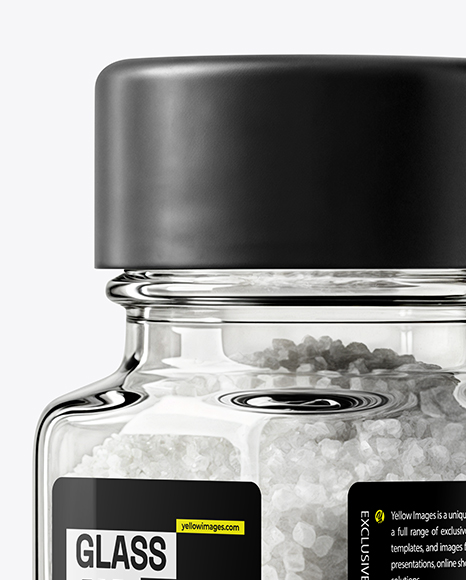 Square Glass Jar with Coarse Sea Salt Mockup