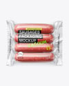 Clear Plastic Flow-Pack with Sausages in Paper Holder Mockup