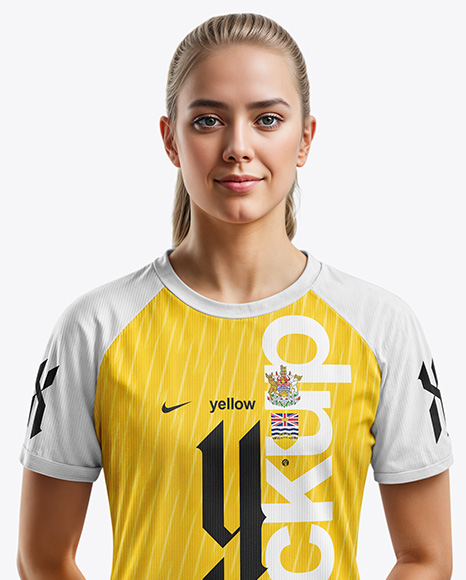 Woman Wearing Raglan Soccer Jersey and Shorts Mockup