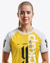 Woman Wearing Raglan Soccer Jersey and Shorts Mockup