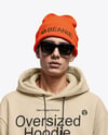 Young Man Wearing Oversize Hoodie and Beanie Hat Mockup