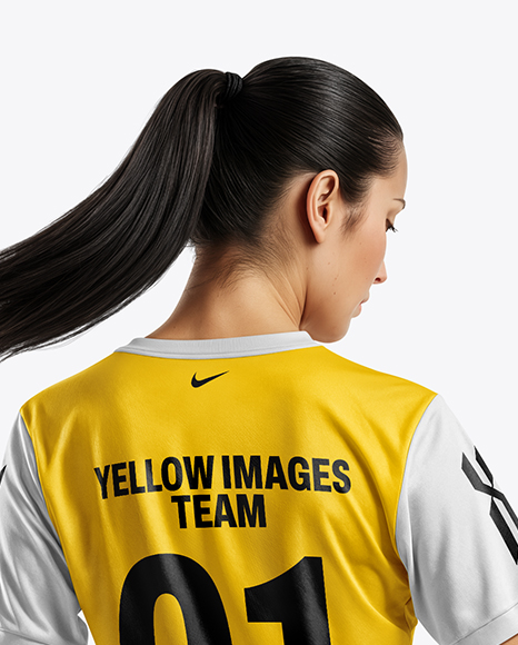 Female Soccer Player Wearing Jersey and Shorts Mockup